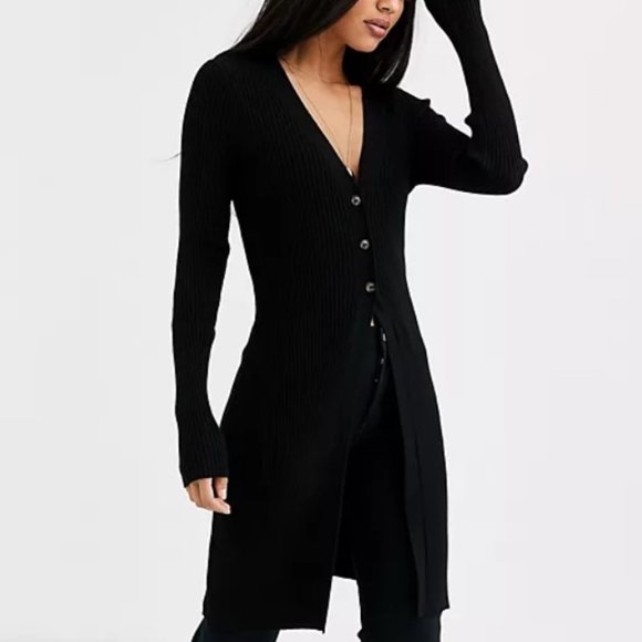 & Other Stories Sweaters - & Other Stories Ribbed Knit Midi Cardigan in Black Size Small